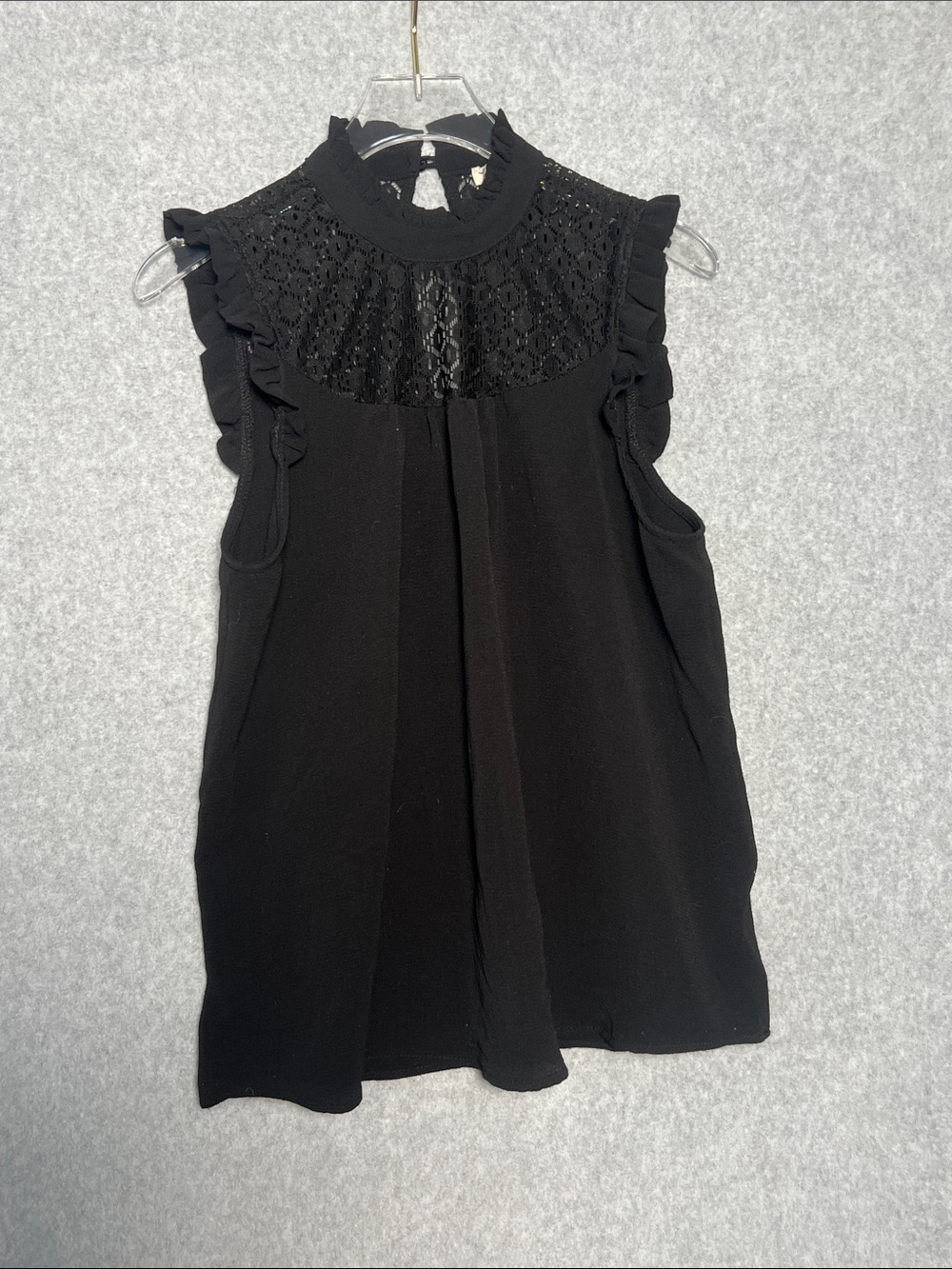 Lily White Lace Keyhole neck Ruffle Sleeveless Top
